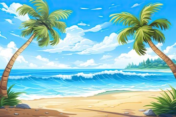 Beach Theme Background: Palm Tree Beach, Serene Coastal Vibes