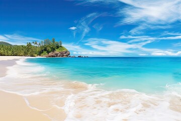 Panoramic View of Beautiful White Sand Beach and Turquoise Water: A Heavenly Paradise