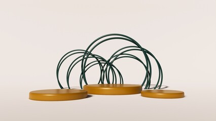 Shiny brown podium with rings for product display empty stage display stand studio background 3d render
