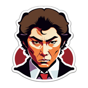 a japan yakuza man with a sad expression on his face.