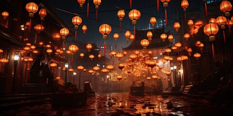 Chinese lanterns during Chinese New Year - obrazy, fototapety, plakaty