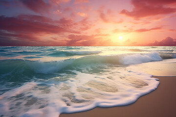 Fototapeta na wymiar Rolling waves and Pink Sunset