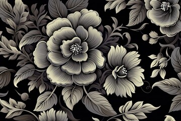 Elegantly Woven Black Floral Ornaments in Retro Style: A Stunning Visual Delight