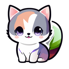Cute cat sticker. illustration in cartoon style isolated 