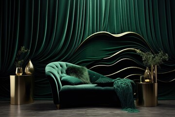 Emerald Euphoria: Green Velvet Waves - Luxury Designs with a Splash of Opulent Green