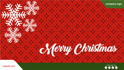 Red Batik Merry Christmas Banner With Snowflakes Decoration. Exclusive Pattern Xmas Bakcground. December 25
