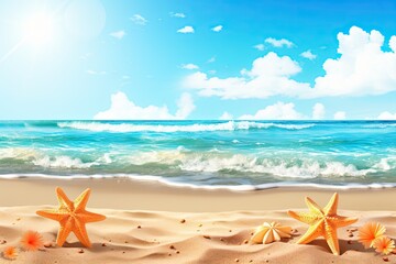Fototapeta na wymiar Sun-Kissed Beach Background: Holiday Summer Vibes with Bright Sun
