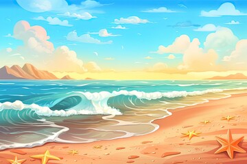 Fototapeta na wymiar Sun-Drenched Summer Holiday Beach Background: Vibrant and Bright for Perfect Vacation Vibes