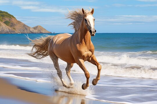 Freedom in Nature: Horse Galloping Freely on the Beach - Captivating Image