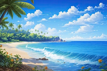 Inspire Tropical Beach Seascape with Blue Sky: Tranquil Beauty and Serenity