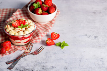 Strawberry tiramisu. Space for text