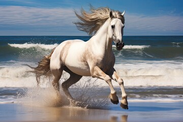 Obraz na płótnie Canvas Majestic Horse Galloping | Sandy Beach