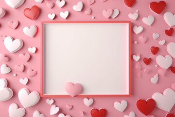 Fototapeta na wymiar Valentine's Day Concept with Paper Heart Shapes, Square Note Paper Frame, Can be used for birthday, anniversary, valentine's day, engagement concept