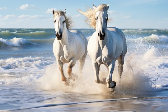 Majestic Horses Running: Captivating Images of Powerful Equines on a Vast, Unobstructed Beach