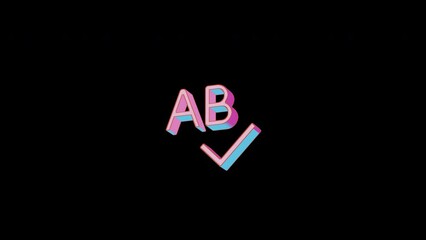 Bright spell check icon is jumping merrily. Retro style. Alpha channel black. Looped from frame 120 to 240, Alpha BW at the end