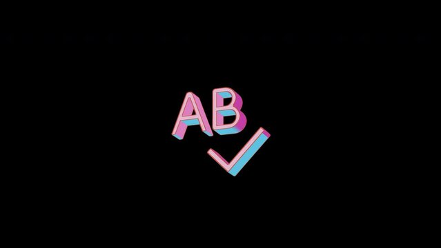 Bright spell check icon is jumping merrily. Retro style. Alpha channel black. Looped from frame 120 to 240, Alpha BW at the end