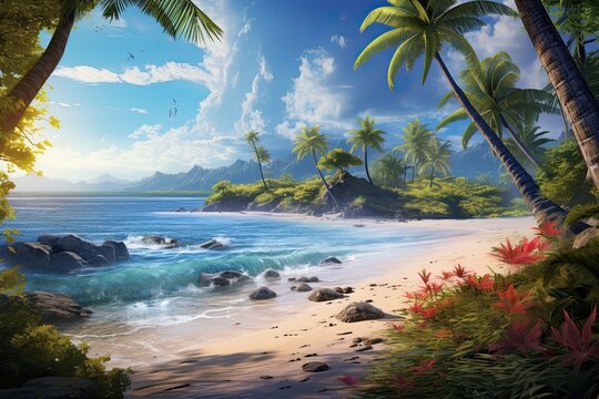 Palm Trees on Beach: A Tropical Paradise - Stunning Digital Image for a Dreamy Getaway