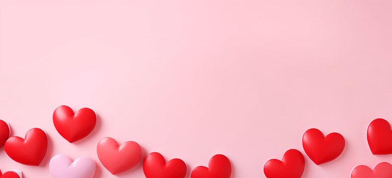 Valentine day composition with red hearts on pink background