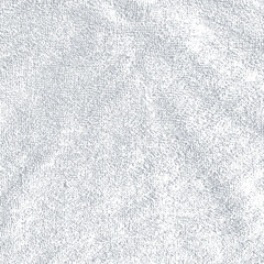Towel grainy texture with light crumpled and small folds. White canvas, fleecy surface background. Grunge burlap pattern. Fabric fiber for overlay effect. Vector
