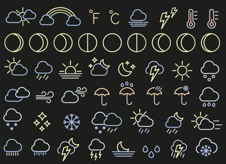 Set of color weather icons. Weather forecast. Weather. Vector illustration.
