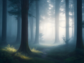 Mystical Forest Dawn - Enchanting woodland landscape for fantasy, adventure, and nature-inspired projects.