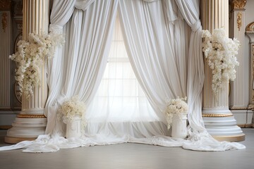 Satin Soiree: Luxurious White Silk Wedding Backdrop for a Perfectly Elegant Celebration