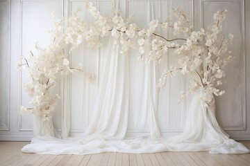 Satin Soiree: Luxurious White Silk Wedding Backdrop - The Perfect Charm for a Dreamy Ceremony