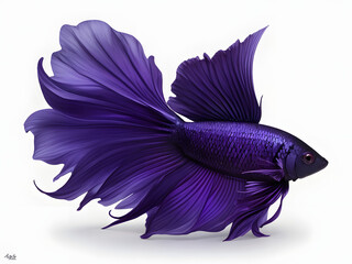 Obraz premium Marine life. Super beautiful purple betta fish. dark purple Siamese fighting fish, Betta on isolated white background. 