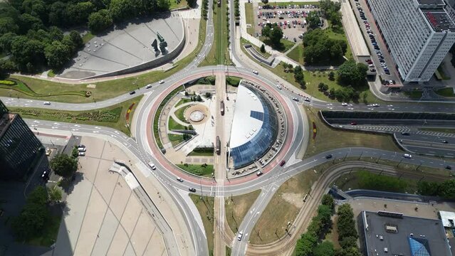 Aerial of Jerzy Zietek Roundabout (Rondo gen. Jerzego Zietka), Katowice, Poland