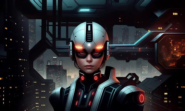 Female android robot futuristic character, ai concept
