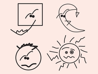 The sun and the moon. Funny pictures. Vector, eps
