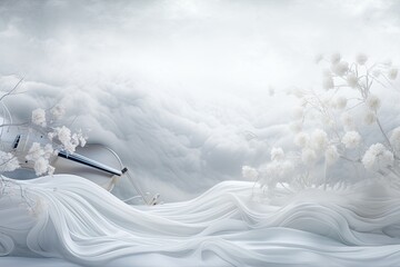 Silver Symphony: White Satin Texture Panoramic Ode - Digital Image showcasing the artistry of a...