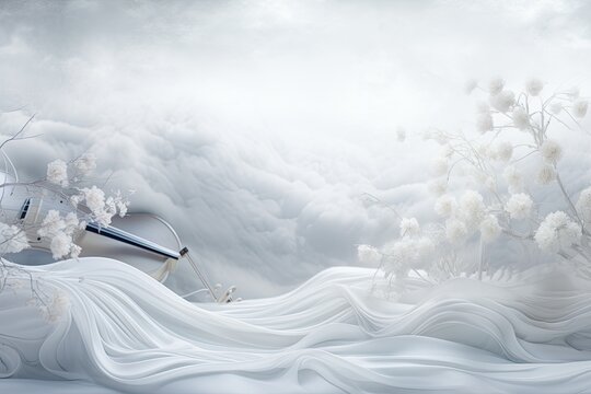 Silver Symphony: White Satin Texture Panoramic Ode - Digital Image showcasing the artistry of a mesmerizing composition