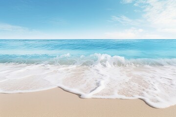 Soft Wave of Blue Ocean Touching the Sandy Beach - Stunning Digital Image of Relaxing Coastal Landscape