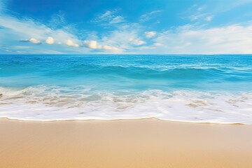 Fototapeta na wymiar Soft Wave of Blue Ocean on Sandy Beach - Wide Panorama Beach Background Concept Image