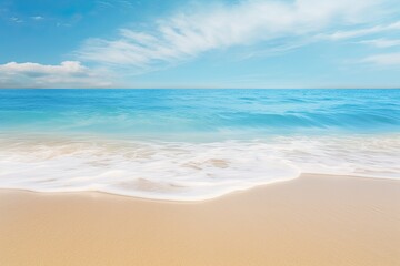 Fototapeta na wymiar Blue Ocean's Soft Wave Caressing Sandy Beach: A Serene Coastal Moment