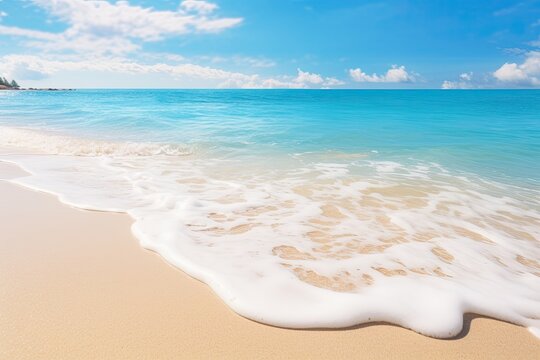 Soft Wave of Blue Ocean: A Tranquil Scene of Sandy Beach Bliss