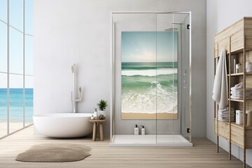 Tranquil Beach Scene with a Shower in the Distance: Serene Coastal Relaxation
