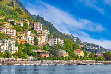 Fototapeta na wymiar View of the beautiful architecture and Lake Como in Italy
