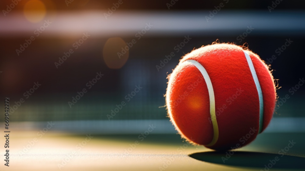 Canvas Prints A red tennis ball on the court with a bright light, AI