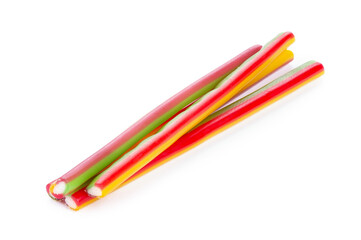 Licorice Candy. Sweet gummy sticks with different flavor, isolated on white background.