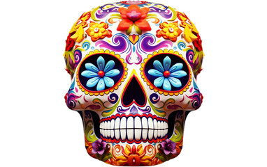Mexican Cultural Elegance: 3D Dia de los Muertos Mask on Transparent Background
