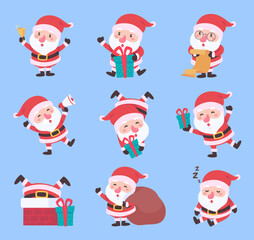 Santa Claus. Fat man with a white beard. Wear a red costume in various poses. To give gifts on Christmas Day