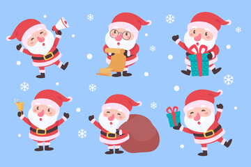 Santa Claus. Fat man with a white beard. Wear a red costume in various poses. To give gifts on Christmas Day