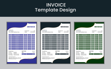 simple invoice design template with 3 color variation.vector illustration.
