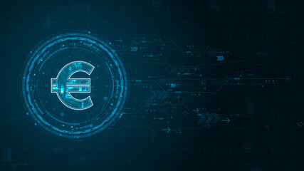 Blue digital money logo with rotation HUD UI circle technology interface and futuristic elements abstract background crypto currency finance and digital money concepts