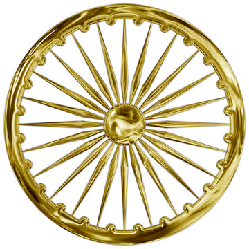 Ashoka chakra, India, golden metallic style illustration, national symbol of the asian people and state of india