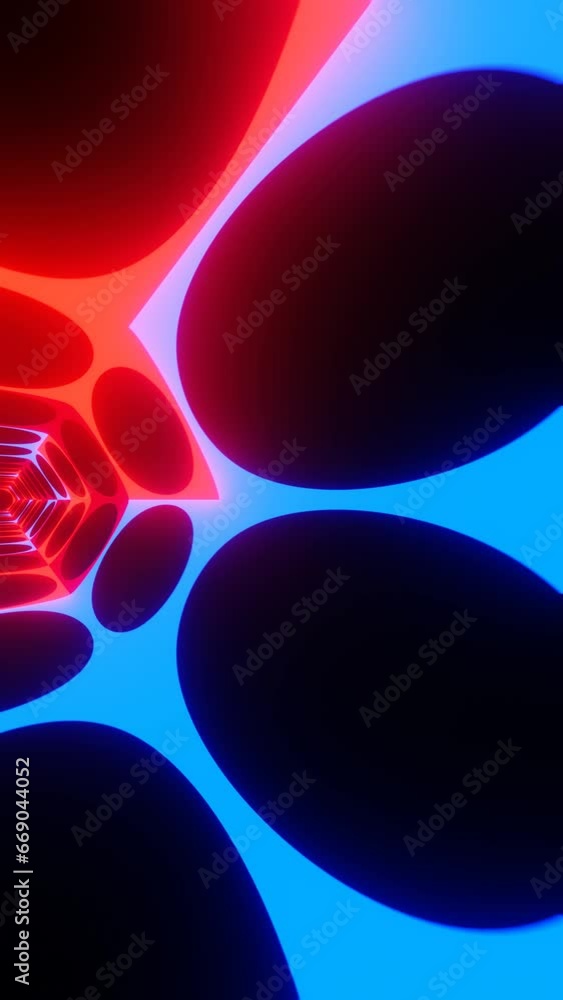 Poster hexagonal neon light tunnel motion graphics, looping animation of vertical screen design looping ani