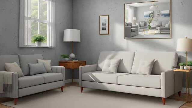 Modern living room with two sofas and window