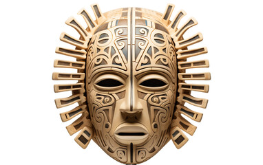 3D Rendering of a Peruvian Nazca Death Mask with Intricate Details on Transparent Background
